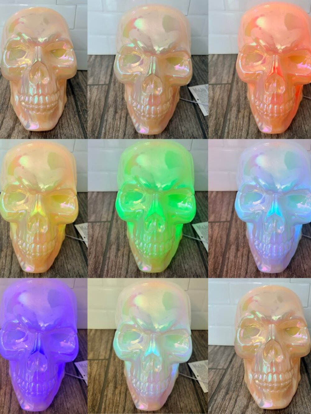 Iridescent LIGHT-UP Color Changing Pearl Skull Decorative Accent Halloween Decor